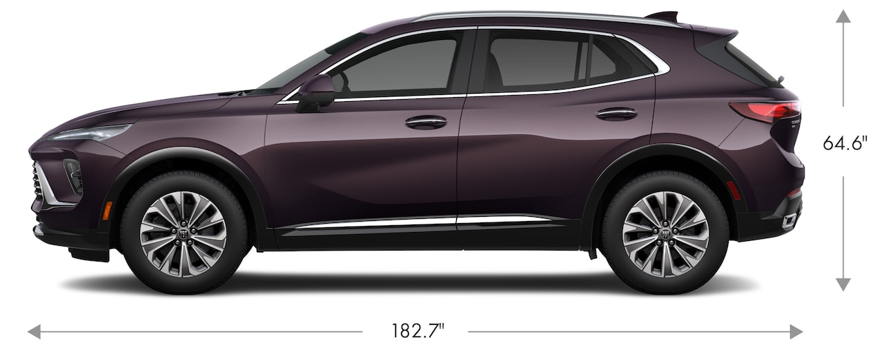  Side View of a 2024 Buick Envision Measured at 182.7 in Length and 64.6 in Height