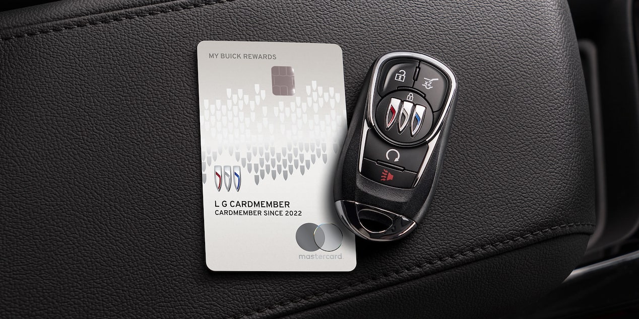 A Pair of Keys and a MyBuick Apps Reward Card on the seat of a Buick Vehicle