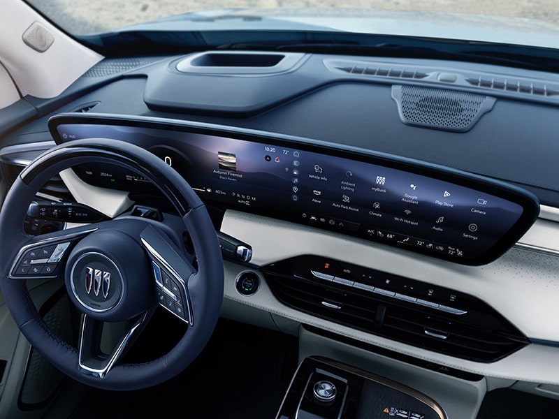 Birdseye View of the Steering Wheel and Infotainment Screen in a 2025 Buick Enclave