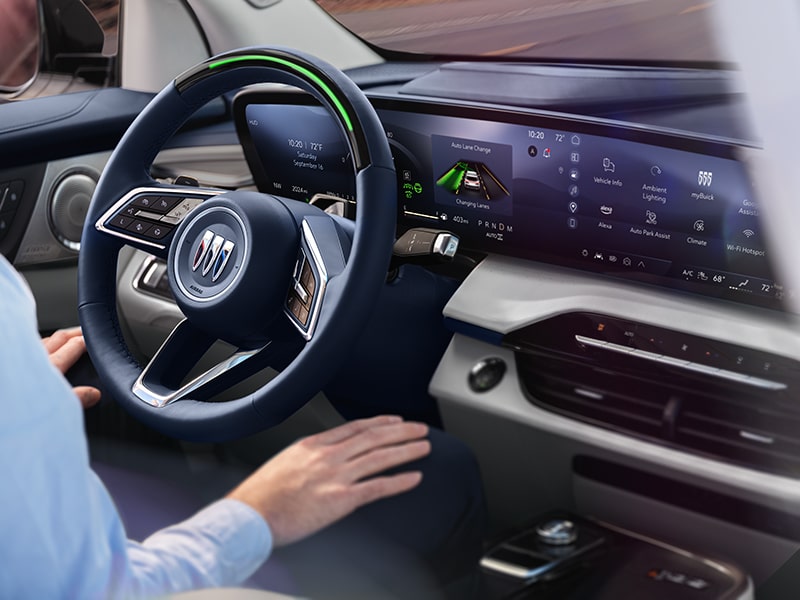 View of the Infotainment Screen and Steering Wheel in a 2025 Buick Enclave