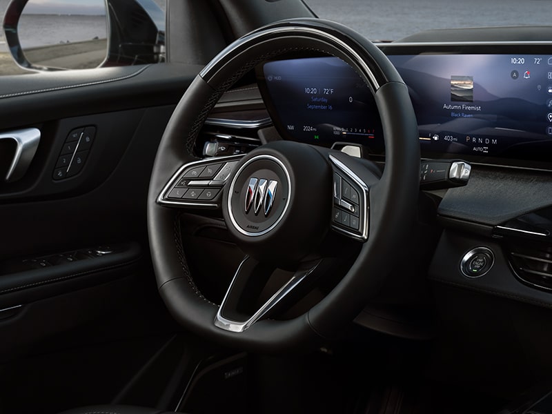 View of the Steering Wheel and Infotainment Screen in a 2025 Buick Enclave