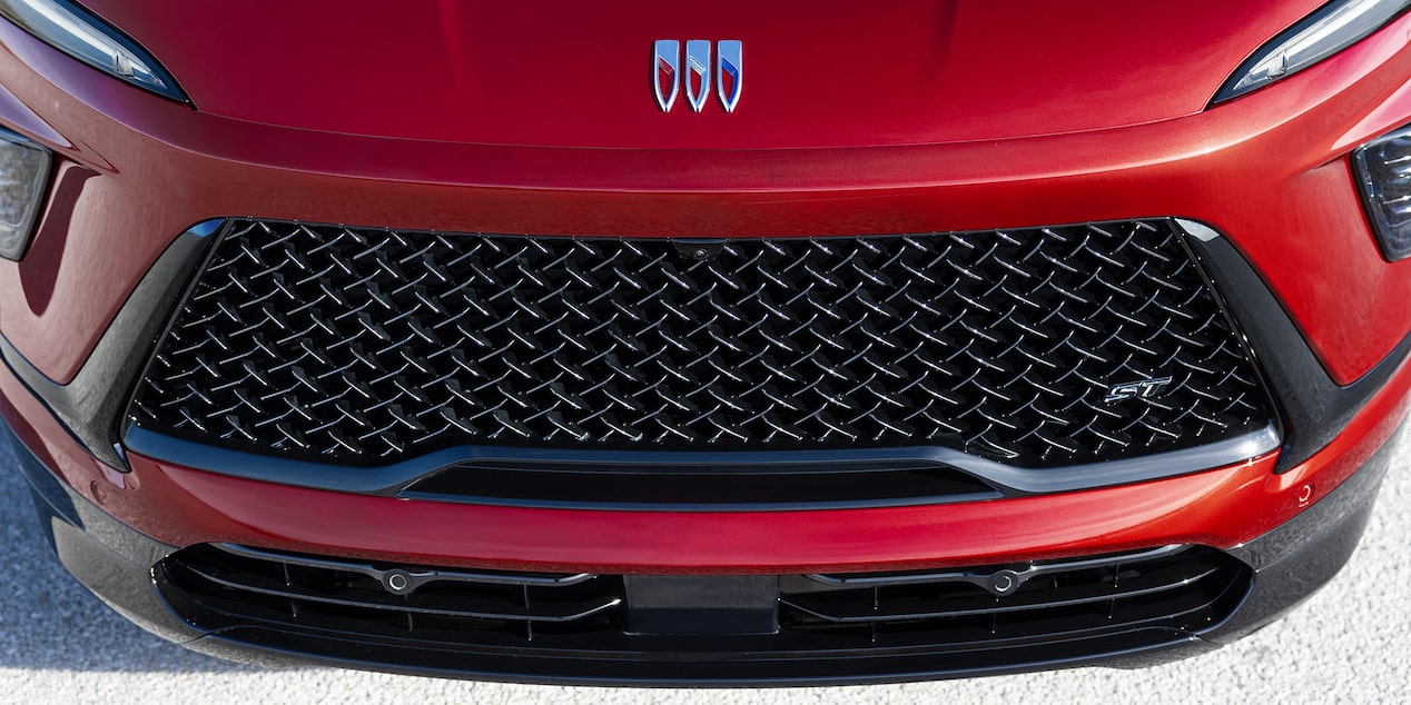 Close-up View of the Buick Emblem on a 2025 Red Enclave ST