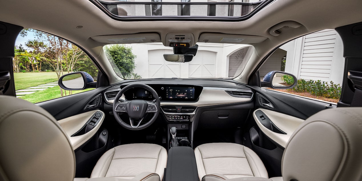 Full View of Front Interior Seating and Luxurious Dashboard in a 2025 Buick Encore GX