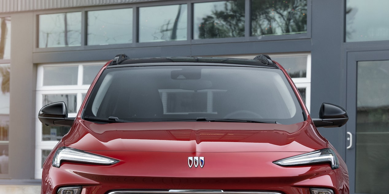 Head-on View of a 2025 Buick Encore GX Windshield and Black Roof