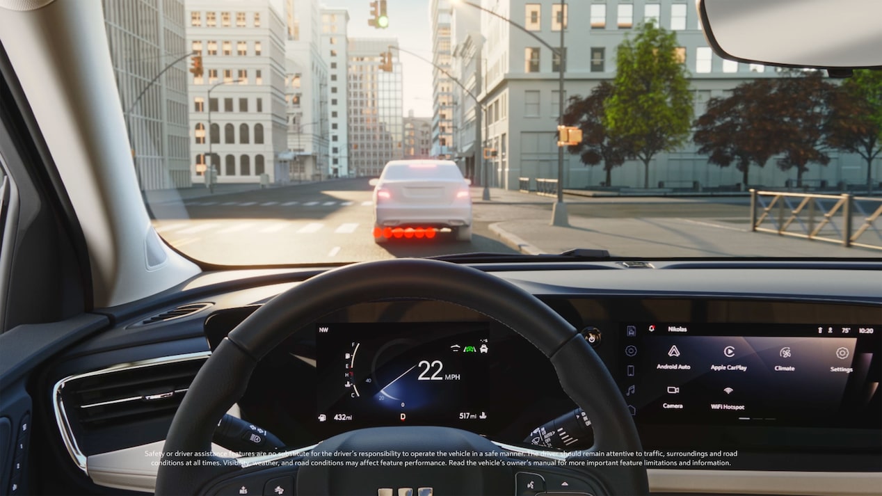 Driver View of a 2025 Buick Encore GX Safety Forward Collision Alert on Windshield