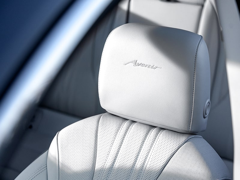 Close-up of the "Avenir" Stitching on the Seat Headrest in a 2025 Buick Envision Avenir Luxury SUV