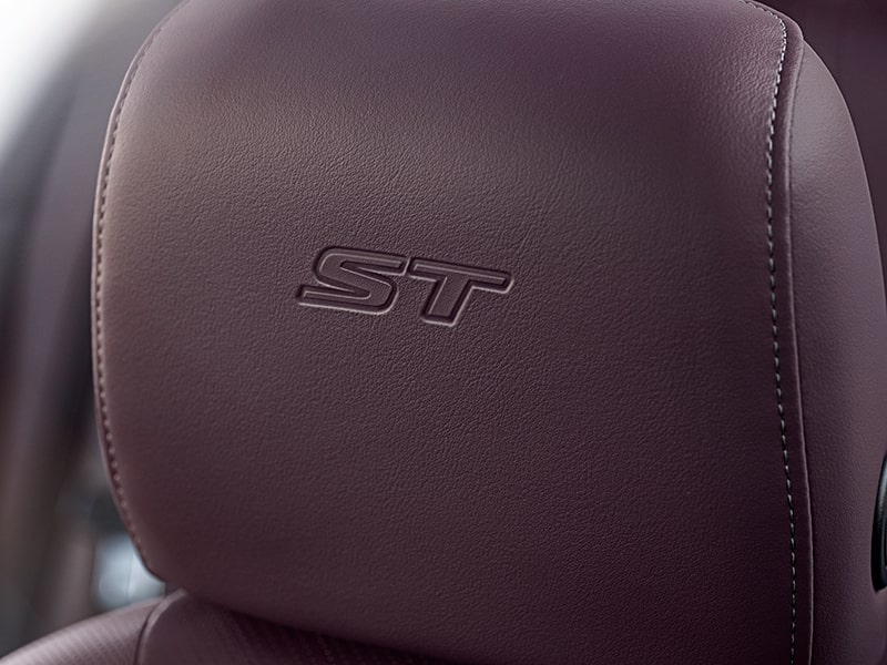 Close-up of the "ST" Stitching on the Seat Headrest in a 2025 Buick Envision ST Sporty SUV