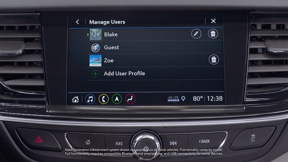 The Buick Infotainment System Displaying the Manage User Personalized Preferences