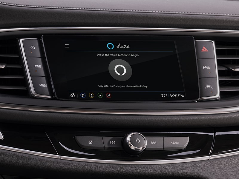 Close-Up View of Buick's 11" Touchscreen Infortainment System and Steering Wheel