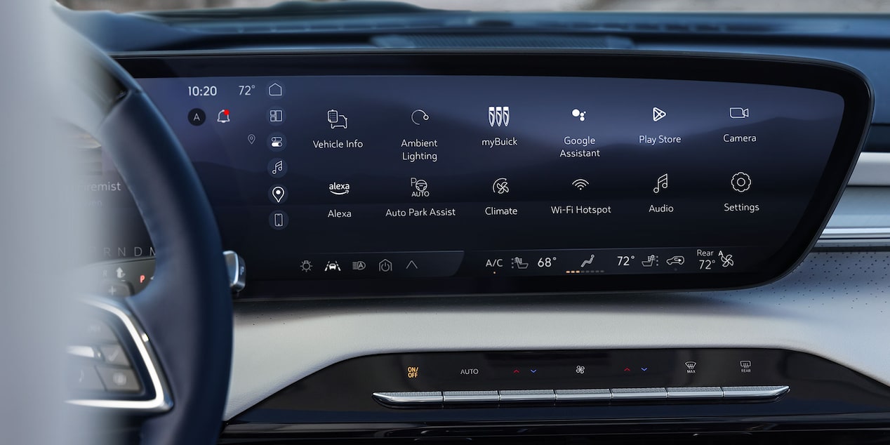 Close-up of the Buick’s Infotainment System Displaying Google Built-In Apps