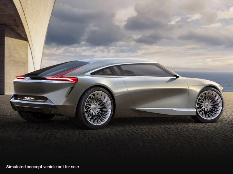 Exterior Rear Passengers Side Three-Quarters View of the New Buick Wildcat EV On Road