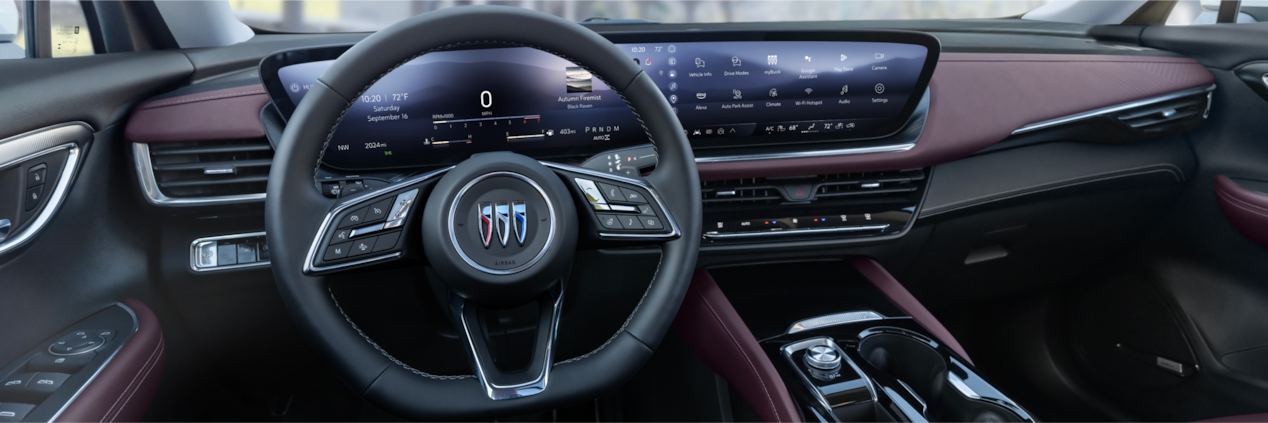 Interior View of the Infotainment System and Steering Wheel in a 2024 Buick Envision